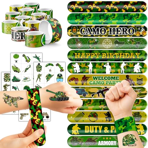 72PC Military Party Favors Kit with Tattoos & Slap Bracelets