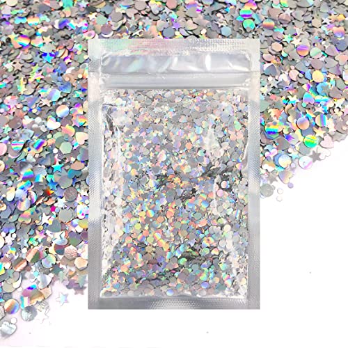 Holographic Silver Body Glitter. 15g Chunky Face Glitter, Hair Glitter, Eye Glitter and Body Glitter, Rave Glitter, Festival Accessories, Cosmetic Glitter Makeup. Loose Glitter Set