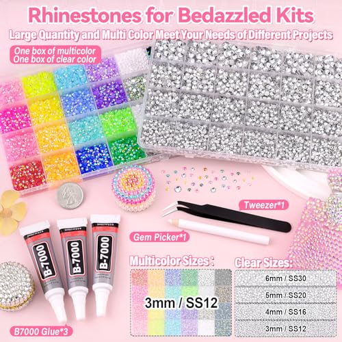 40000Pcs Resin Rhinestones for Bedazzling Kit, 2 Boxes Multicolor 3mm
