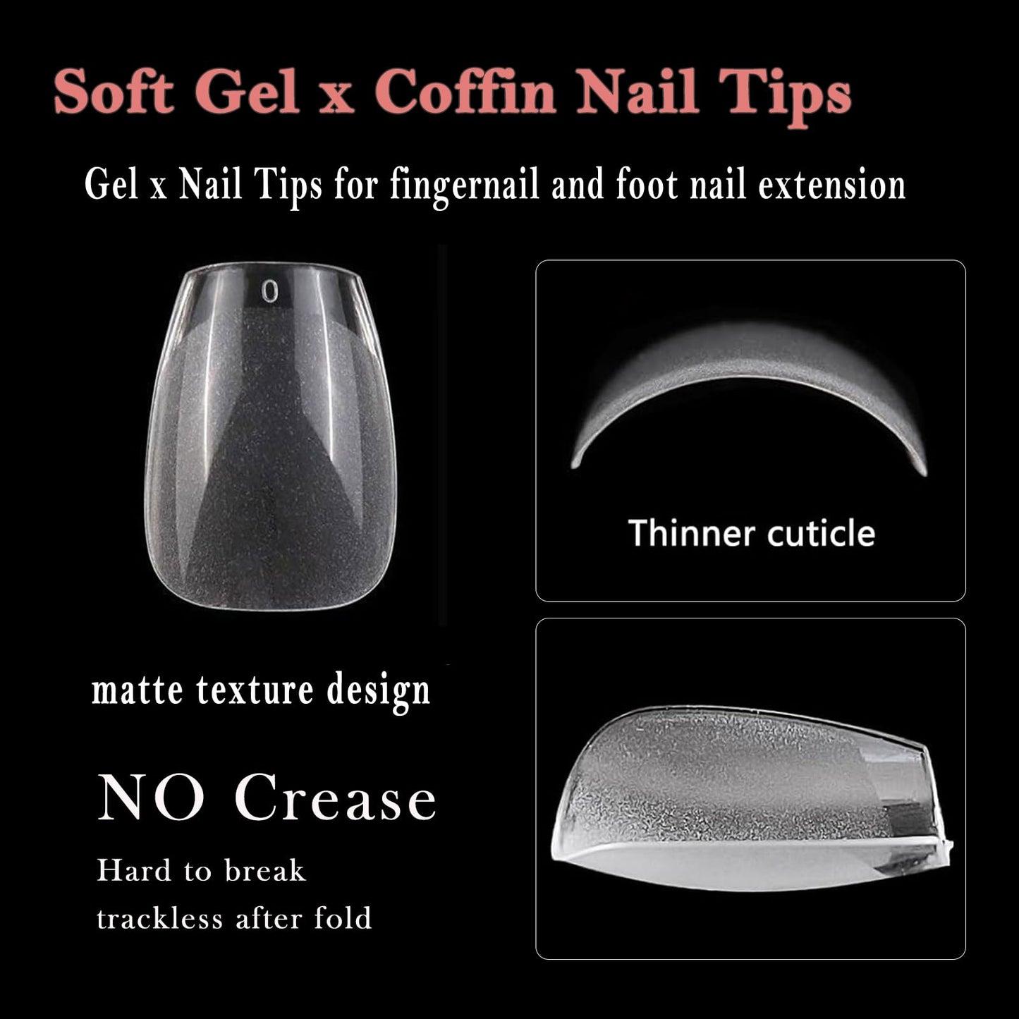 AddFavor Short Nail Tips Coffin, 600pcs Soft Gel x Nail Tips Short Coffin Clear Nail Tips Full Cover Acrylic Nail Tips for Nail Extension, Press on Nails Making