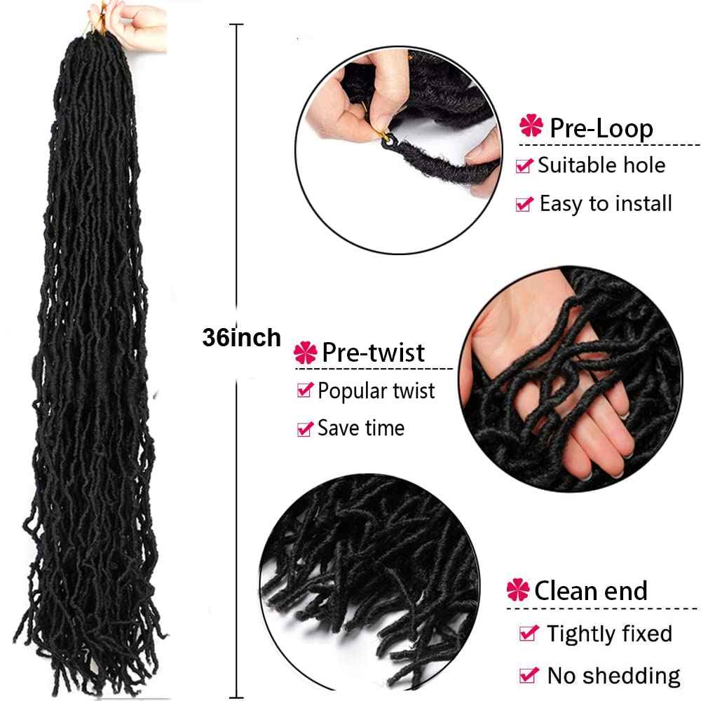 30inch Soft New Faux Locs Colorful Long Goddess Locs Crochet Hair Natural Pre Looped Natural Crochet Braid Curly Wave Braiding Hair… (30 Inch #1B 7Packs)