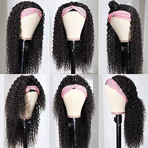 Eooma Curly Headband Wig Human Hair Wigs for Black Women (14 inch) Brazilian Curly None Lace Front Wigs Human Hair Scarf No Gel Gluelees Remy Hair Headband Wig