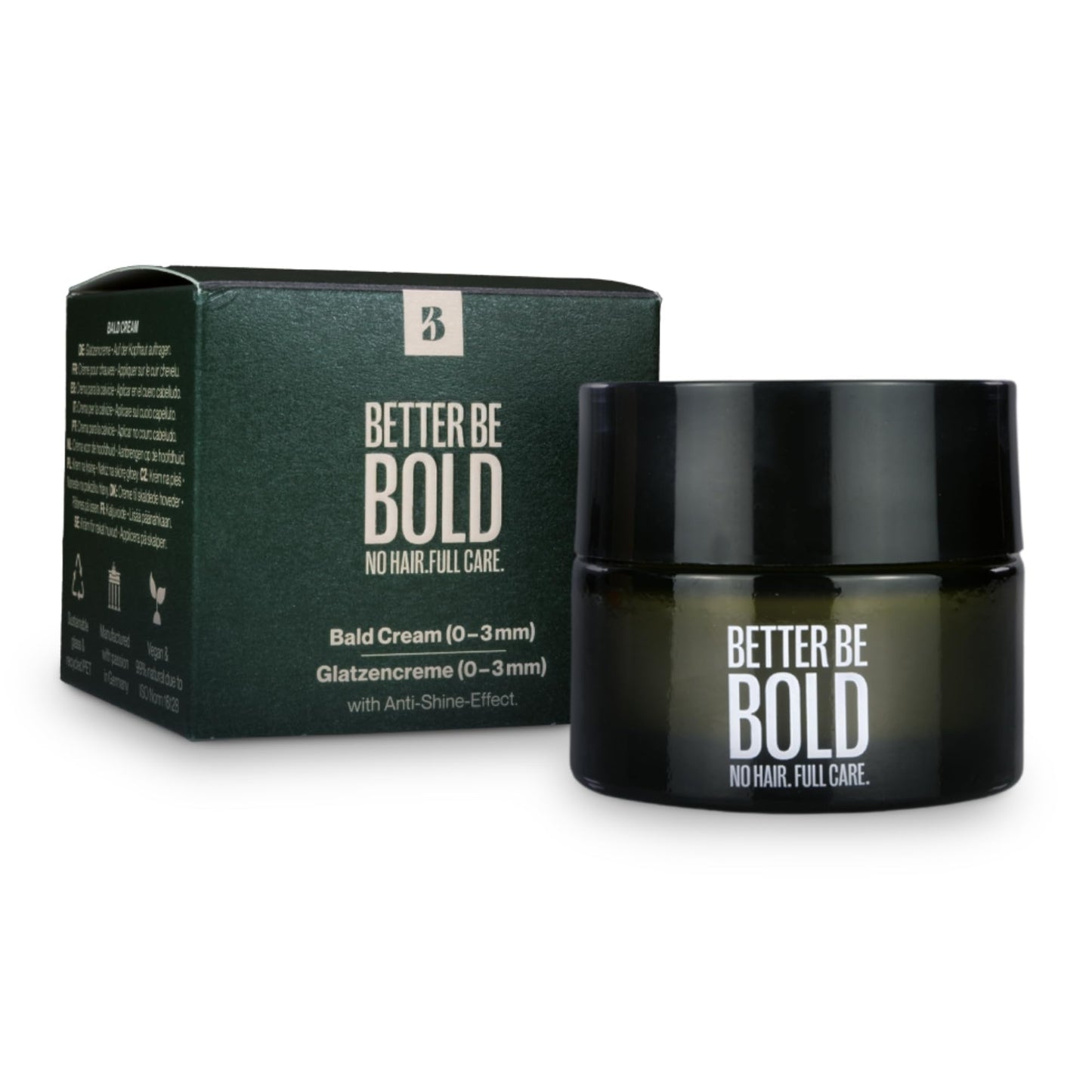 BETTER BE BOLD Nourishing bald cream (0-3 mm) with matte effect. Absorbs quickly. Fresh fragrance. Soothing skin after shaving thanks to magnolia extract. Natural and vegan. Made in Germany