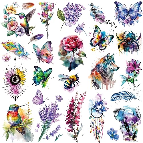 Tazimi 3D Watercolor Temporary Tattoos for Women (9 Sheets)