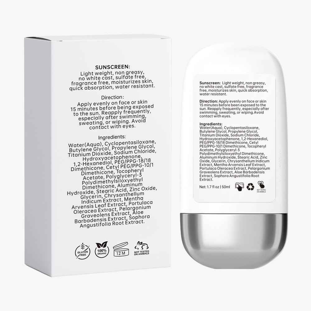 Geo Facial - Water Resistant Sunscreen, SPF 50+ Broad Spectrum, Sensitive Skin, Lightweight Non-Greasy, No white cast Formula, 1.7 fl oz