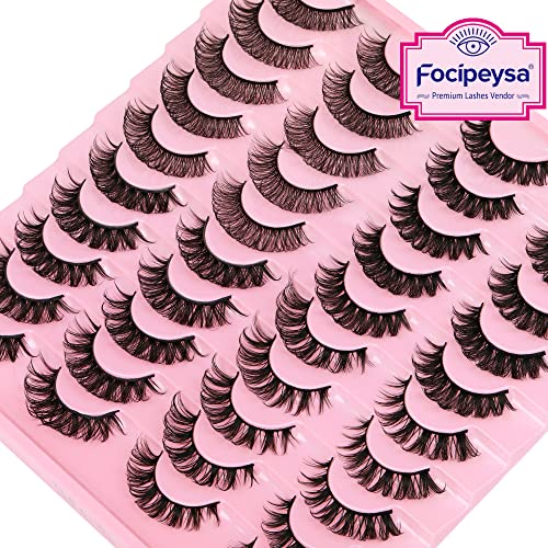 Focipeysa False Lashes Natural Look 14-17mm Fluffy Faux Mink Lashes D Curl Eyelashes Natural Lashes Strips Fake Lashes Pack 4 Styles Mixed Volume Eye Lashes 20 Pairs Multipack