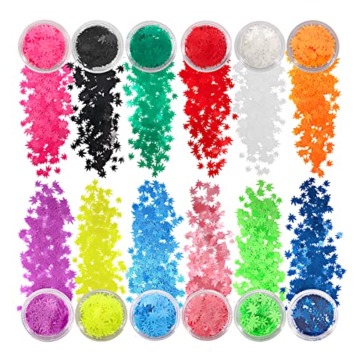 12 Pack - Matte Rainbow Leaf Glitter - Solvent Resistant & Cosmetic Grade - Face Body Nails Resin Arts & Crafts, Tumblers, Bath Bombs, Resin - Weed Pot Marijuana Leaf