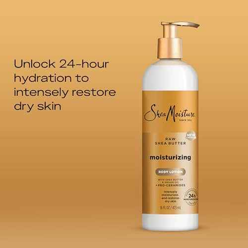 SheaMoisture Moisturizing Body Lotion with Raw Shea Butter, Argan Oil and Pro-Ceramides, Restoring Dry Skin, 24H Moisturizing 16 oz