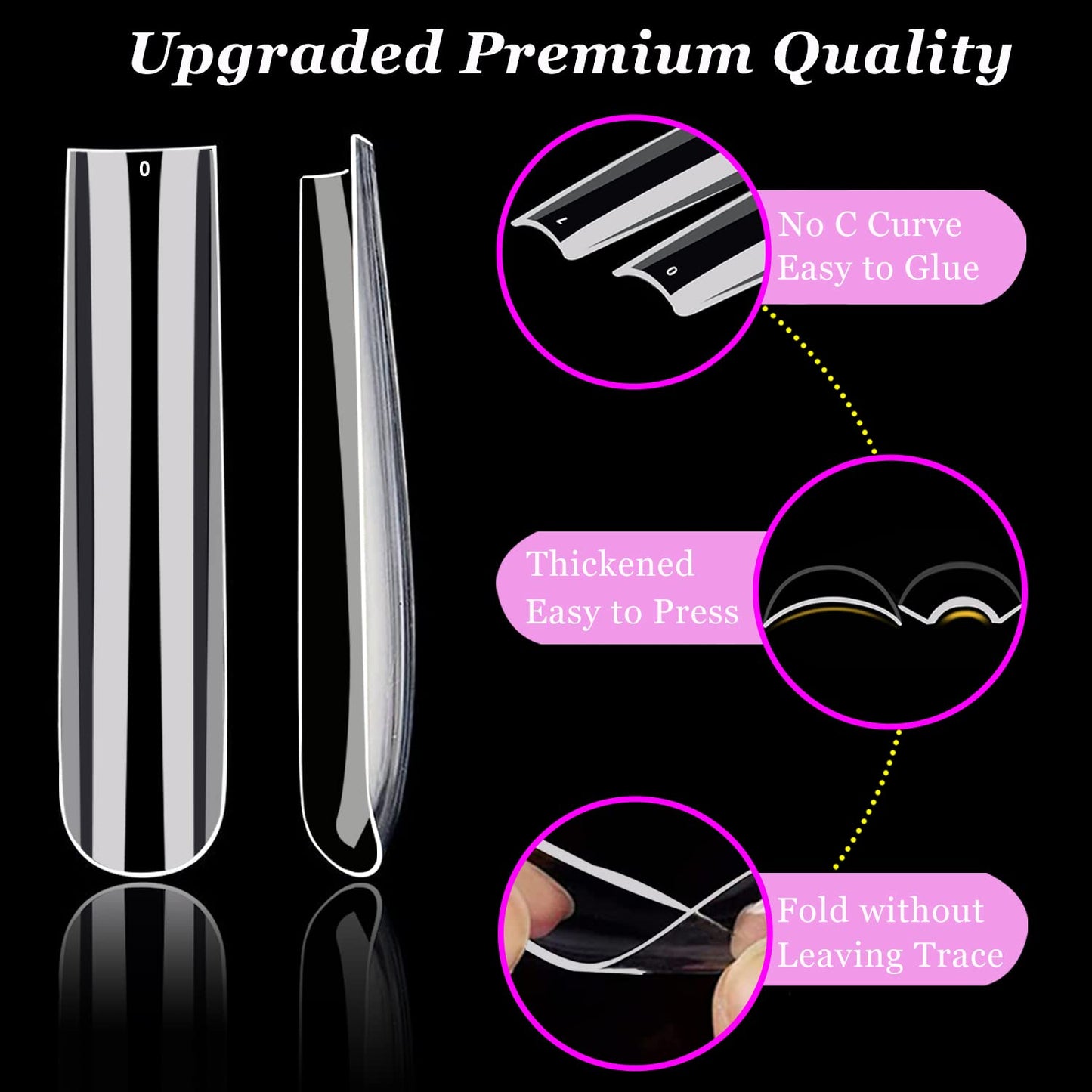 AITRAI 504pcs No C Curve Square Nail Tips, 3XL Extra Long Clear Nail Tips for Acrylic Nails Professional, 12 Sizes Full Cover Acrylic Fake Nail Tips with 2pcs Files for Nail Salon Home DIY