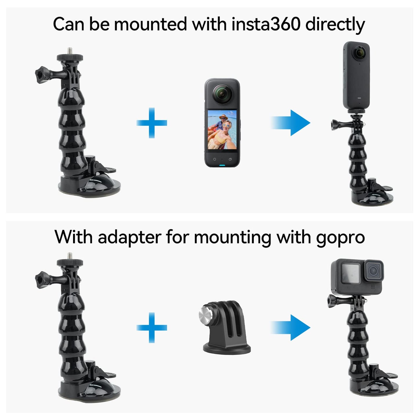 TELESIN Flexible Suction Car Mount for GoPro, iPhone, Android - 75mm Diameter