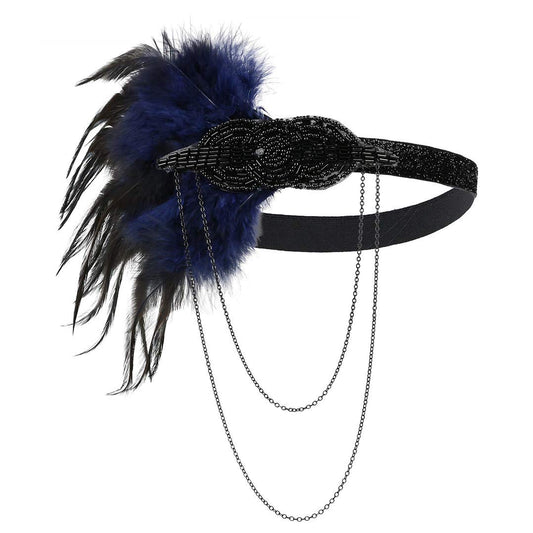 Lovfingu Women's 1920s Great Gatsby Headband Vintage Feather Flapper 20s Headpiece Vintage Party Hair Accessories21Blue