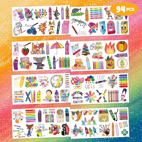 94 PCS Crayon Temporary Tattoos - Back to School Party Favors