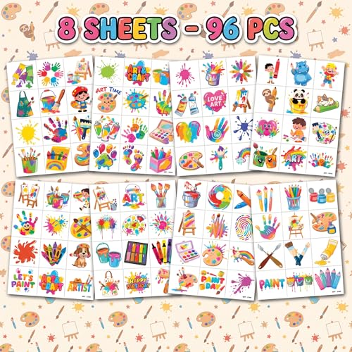 96 PCS Watercolor Art Temporary Tattoos for Kids
