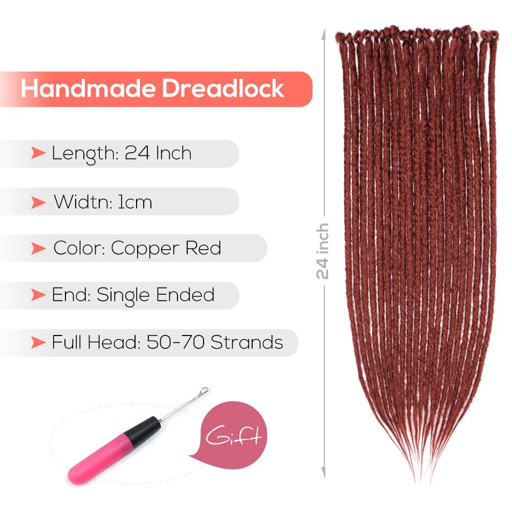 Kraler 24 inch 40 Strands Thick Dreadlock Extensions, SE Copper Red Crochet Dreadls Extensions of Synthetic Hair 1cm Width Hip Hop Style Dreadlock for Girls