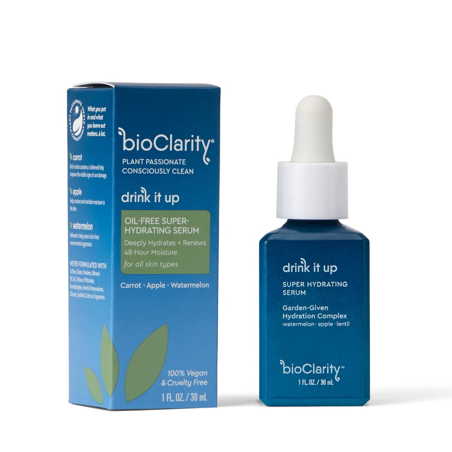 bioClarity Oil-Free Deep Hydrating Serum | 100% Vegan, Non-Toxic | Drink It Up, Long Lasting Hydration | Contains Vitamin E, Lentil, Watermelon | 1 fl. oz