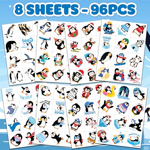 96 PCS Penguin Temporary Tattoos for Kids | Winter Party Favors
