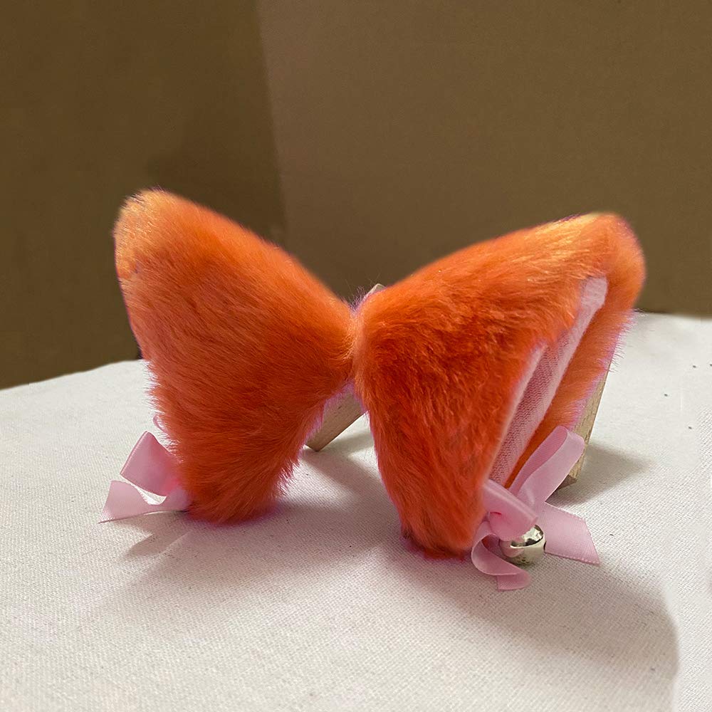 Sheicon Cat Ears with Bell Furry Neko Ears Headband Hair Clip Headwear Anime Cosplay For Halloween Costume Color Orange