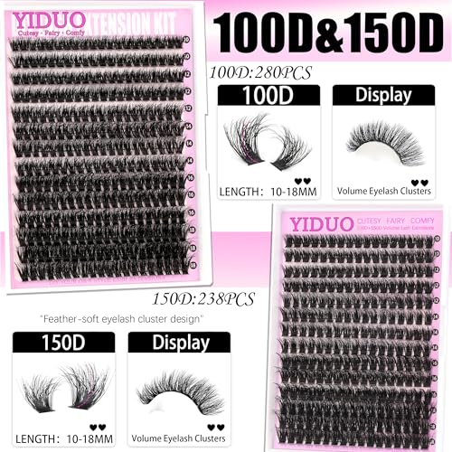 YIDUO Lash Clusters Kit 4 Styles 60D-150D Volume Extensions 10-18mm