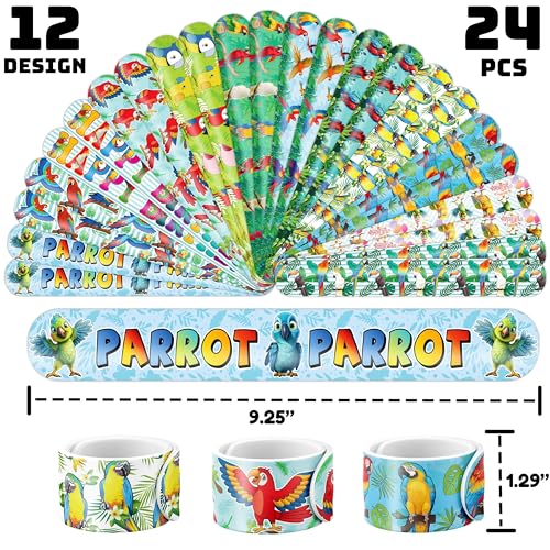 Parrot Party Favor Set - 72PC Tropical Tattoos & Slap Bracelets