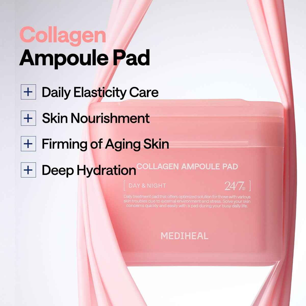 Mediheal Vita Collagen Under Eye Patches & Collagen Ampoule Pad for Daily Skin Elasticity Care