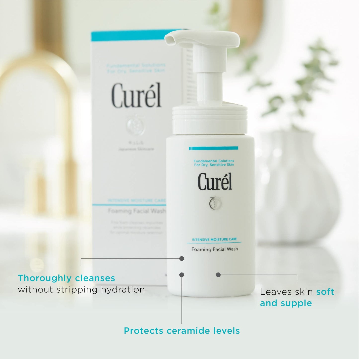 Curel Japanese Skin Care Foaming Daily Face Wash for Sensitive Skin, Hydrating Facial Cleanser for Dry Skin, pH-Balanced and Fragrance-Free, 5 Oz (Step 2 of 2-Step Skincare)