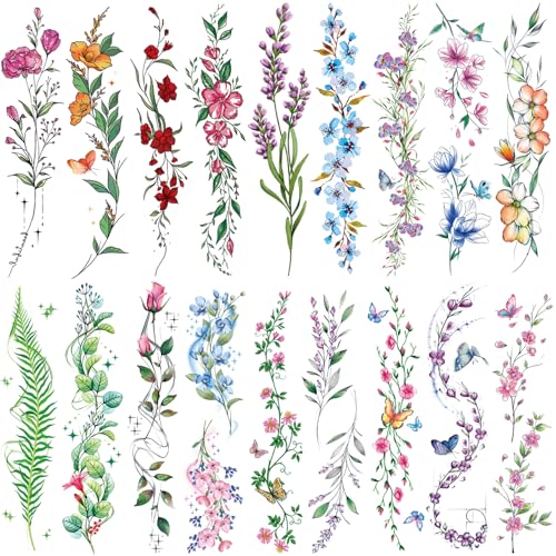 Watercolor Temporary Tattoos for Women - 24 Sheets Flower