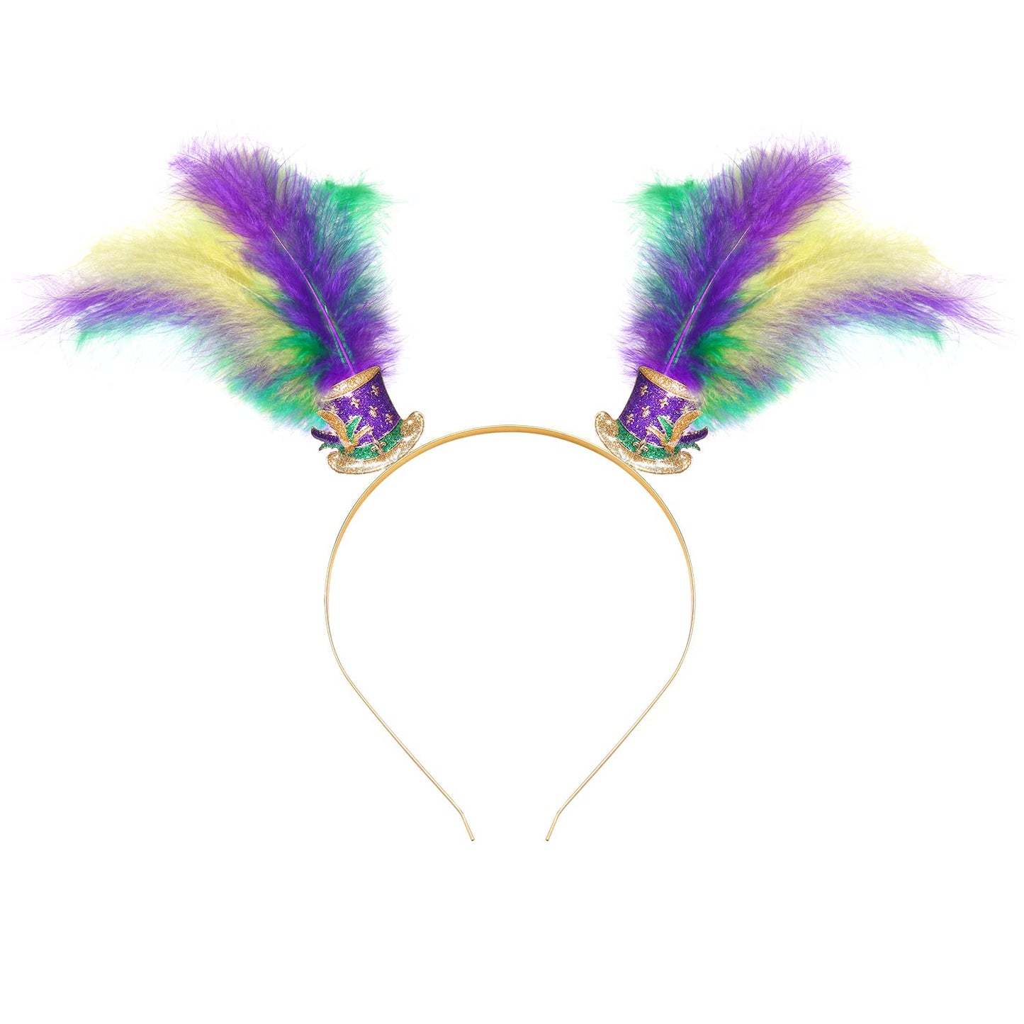 HEIDKRUEGER Mardi Gras Headband Purple Green Gold Feather Headband Glitter Hat Carnival Parade Hair Hoop Accessories