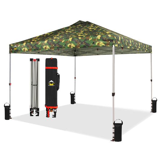 CROWN SHADES 10x10 Pop Up Canopy, Patented Center Lock One Push Instant Popup Outdoor Canopy Tent, Newly Designed Storage Bag, 8 Stakes, 4 Ropes, Camouflage Green