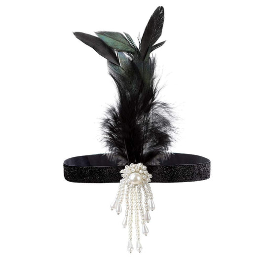 Lovfingu Women's 1920s Great Gatsby Headband Vintage Feather Flapper 20s Headpiece Vintage Party Hair Accessories23White