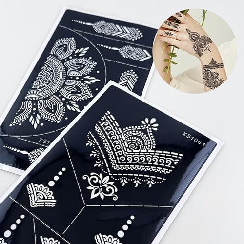 Temporary Tattoo Stencils, 10 Sheets Henna Tattoo Templates for Women Girls Indian Arabian Fake Tattoos DIY Body Art Stickers Reusable for Hand Arm Leg