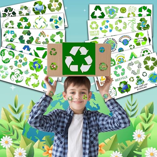 100 PCS Recycle Temporary Tattoos Sheets | Earth Theme Party Favors