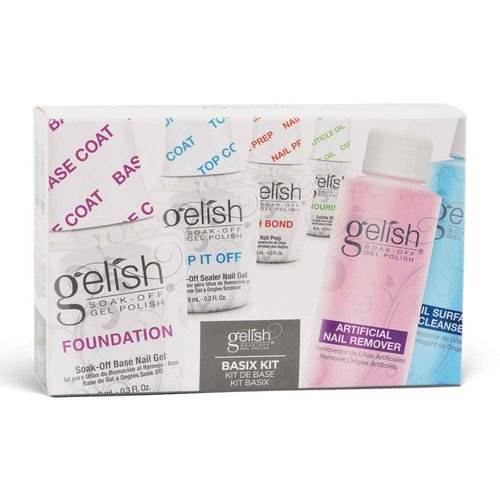 Gelish MINI Complete Basix Kit - Gel Nail Polish Prep Essentials Starter Kit with Foundation, pH Bond, Top It Off, Nourish, Nail Remover & Cleanser - Long-Lasting Salon-Quality Manicure at Home.