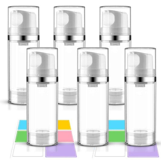 Cosywell Airless Pump Bottles 3.4oz/100ml 6 Pack Dispenser Empty Moisturizer Jars Cosmetic Container Travel Bottles for Shampoo Lotion Cream (Clear)
