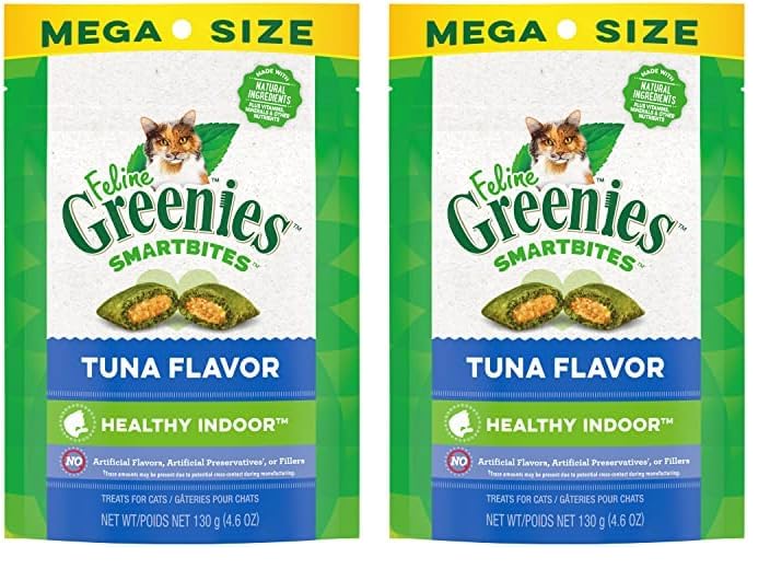 Greenies Feline Smartbites Healthy Indoor Natural Treats for Cats, Tuna Flavor, 4.6 oz. Pouch (Pack of 2)