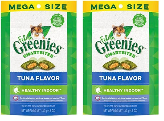 Greenies Feline Smartbites Healthy Indoor Natural Treats for Cats, Tuna Flavor, 4.6 oz. Pouch (Pack of 2)