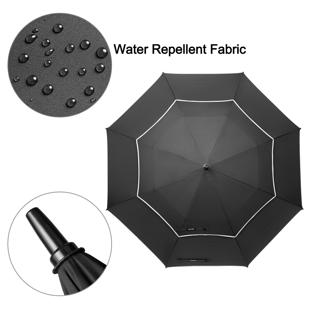 G4Free 47 Inch Automatic Open Golf Umbrella with Reflective Stripe Extra Large Oversize Double Canopy Vented Windproof Waterproof Stick Umbrellas (Black)