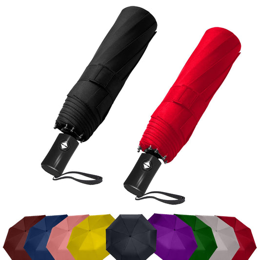 SIEPASA 2 Packs Windproof Travel Compact Umbrella, 8-Ribs Anti-UV Waterproof Folding Umbrella with Telfon Coating-One Button for Auto Open and Close. (Black & Red, 2 Pack)