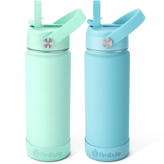 Fimibuke Kids Insulated Water Bottle - 18oz BPA-FREE Kids Cup with Straw Double Wall Vacuum Tumbler 18/8 Stainless Steel Leak Proof Toddler Water Bottle for School Boys Girls (2 Pack,Underwater World)