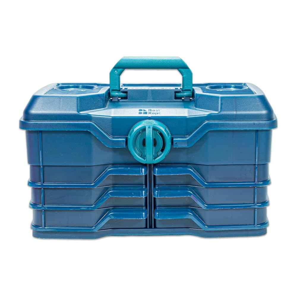 Best Kept | Bathroom Storage Case | Portable Travel Toiletry Case | Shower Lidded Caddy | Travel Toiletry Train Case | Navy Blue