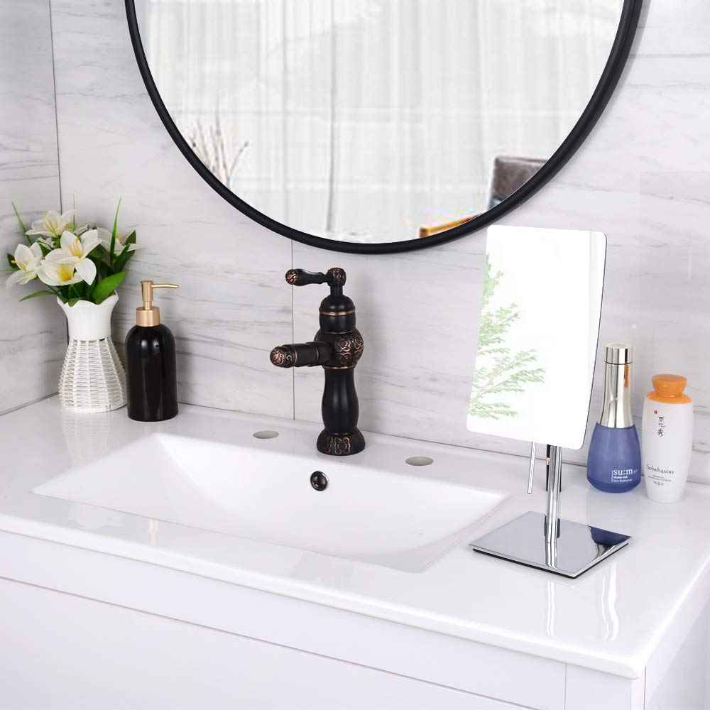 Gecious Table Standing Rectangular Vanity Makeup Mirror with 3X Magnification, High Adjustable, Made of 304 Stainless Steel, for Hotel Bathroom Polished Chrome