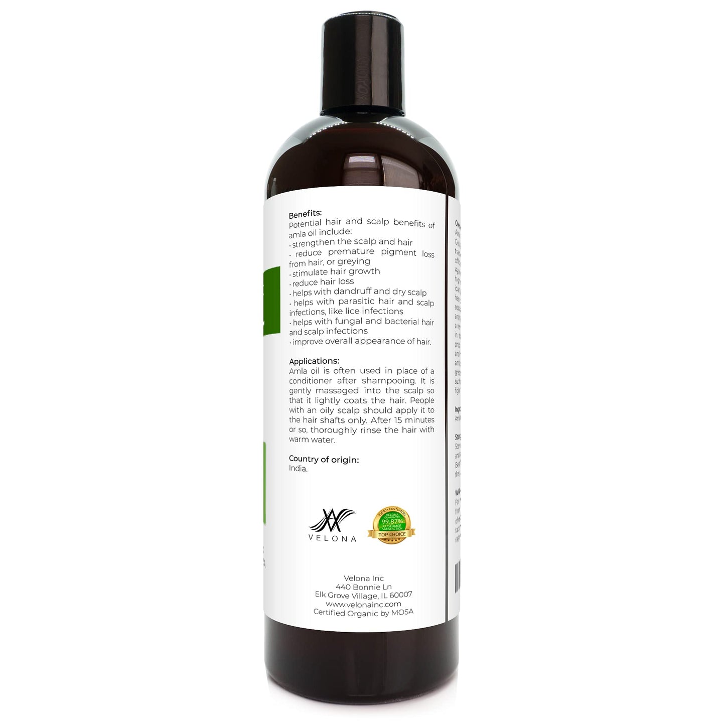 velona Amla Oil USDA Certified Organic - 16 oz | 100% Pure and Natural Carrier Oil | Extra Virgin, Unrefined, Cold Pressed