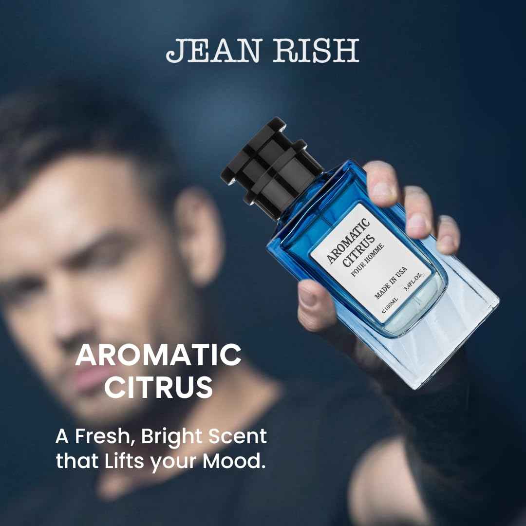 Jean Rish Aromatic Citrus, Eau de Parfum for Men (3.4 Fl Oz / 100ml) with Lemon, Vanilla & Amber – Long Lasting and Luxury Fragrance, Made in USA