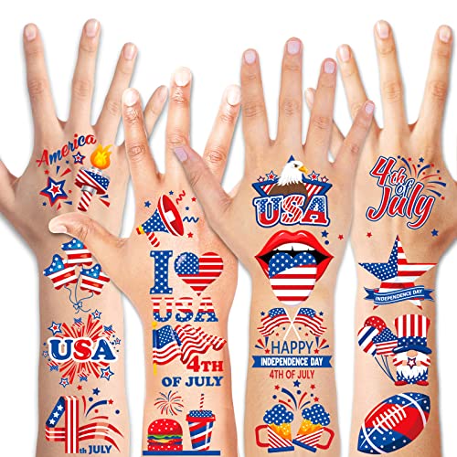 HOWAF 4th of July Temporary Tattoos, 96-Piece Patriotic Tattoo Stickers