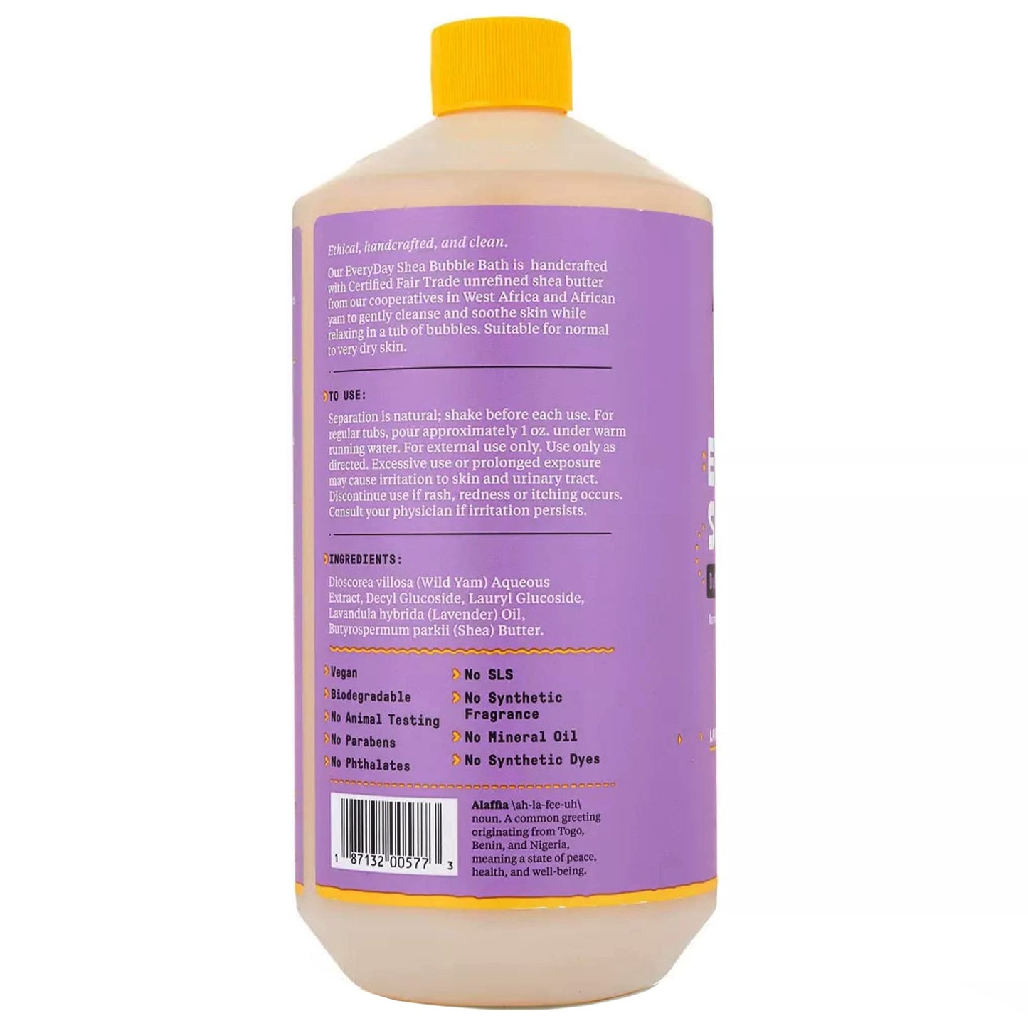 Alaffia Everyday Shea Bubble Bath, Soothing Support for Deep Relaxation and Soft Moisturized Skin | Made with Fair Trade Shea Butter | Cruelty Free | No Parabens | Vegan, Lavender 32 Fl Oz