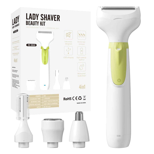 Electric Shaver for Women, 2025 Wet/Dry Razors for Women with LED Display,4 in 1 Cordless Hair Remover for Arms Legs Pubic Armpit Face, IPX7 Waterproof, Painless Electric Grooming Set