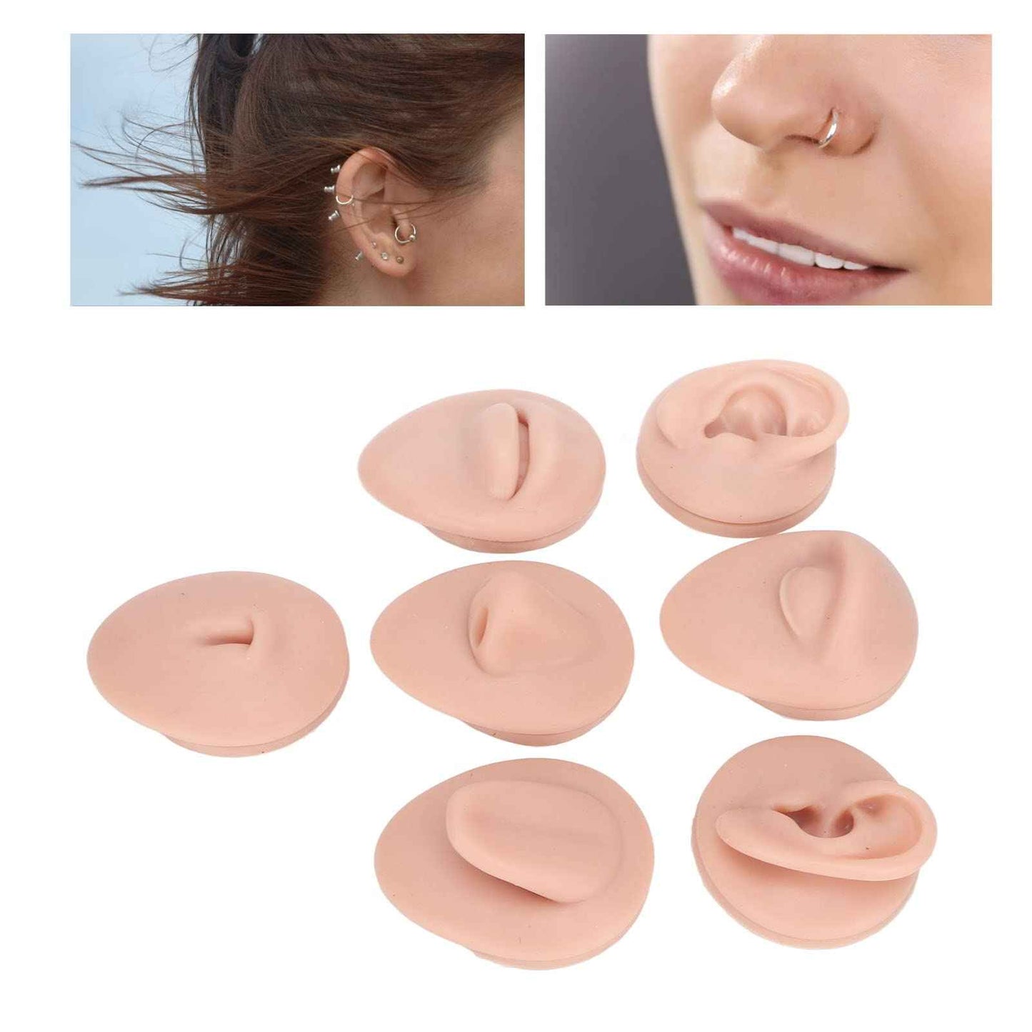 Soft Silicone Flexible Model Body Part Displays Set, Silicone Tongue Mouth Navel Ear Model for Piercing Practice and Jewelry Display Acupuncture Teaching Tool, Education (Medium