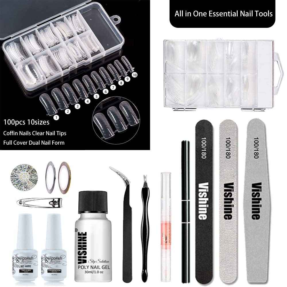 Vishine Poly Nail Extension Gel Kit - 8 Colors, 48W LED UV Lamp, Builder Gel, Slip Solution, Base Top Coat, Rhinestone Nail Manicure Beginner Starter Kit