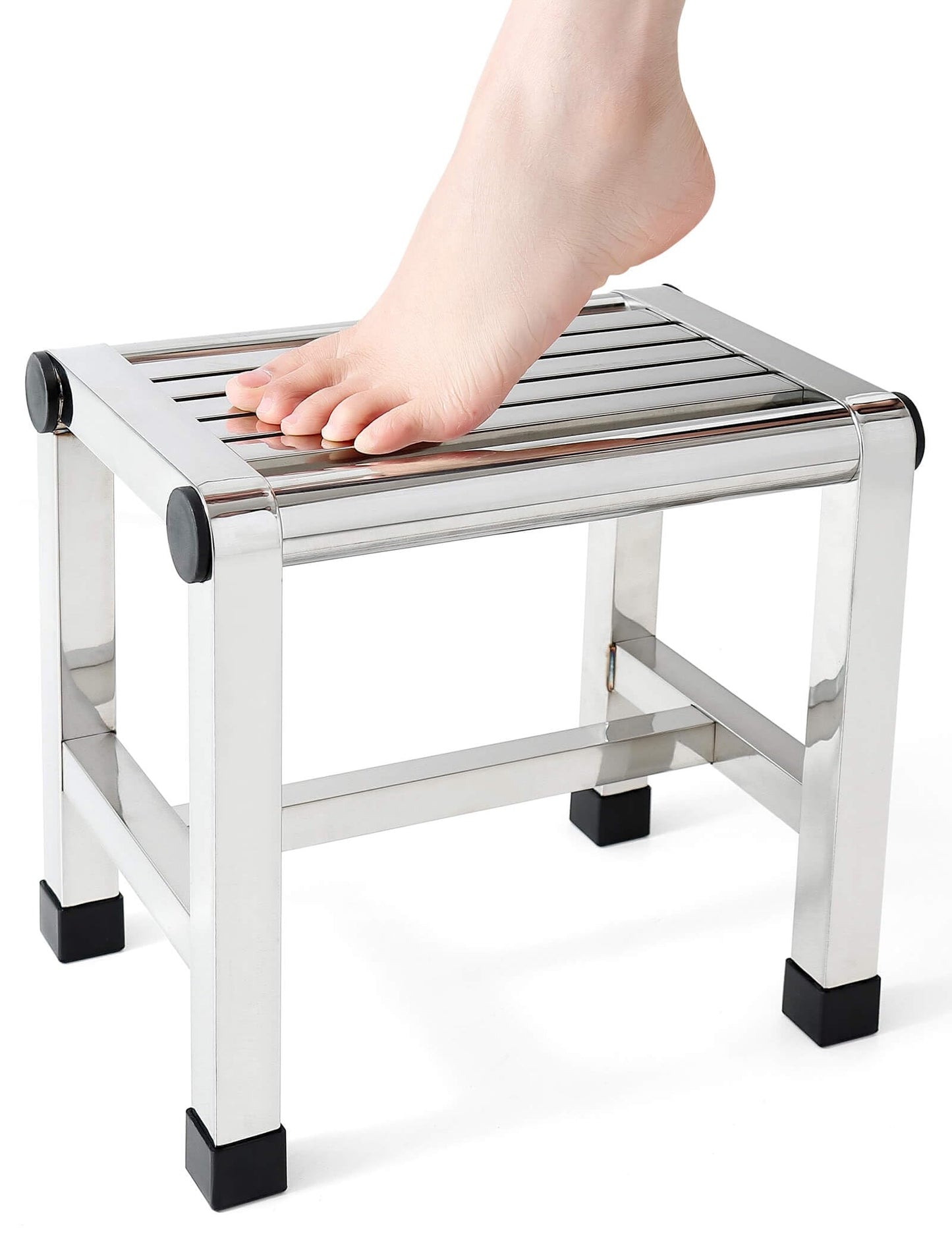 Dumbpec Shower Foot Stool Rest Shaving Legs Small Step Inside Bathroom Stainless Steel Seat Bath Metal Waterproof Prevent Slipping No Installation