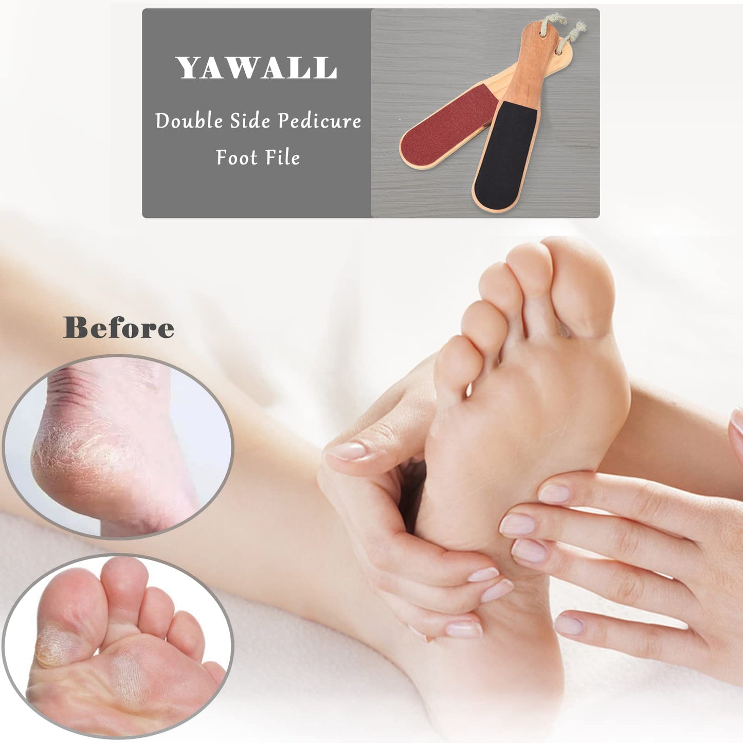YAWALL Foot File Wooden Pedicure Feet Scrubber with Handle for Callus, Dry, and Dead Skin Removal Heel Scraper for Feet, Hands, and Body Exfoliation Perfect Foot Filer for Use in Shower