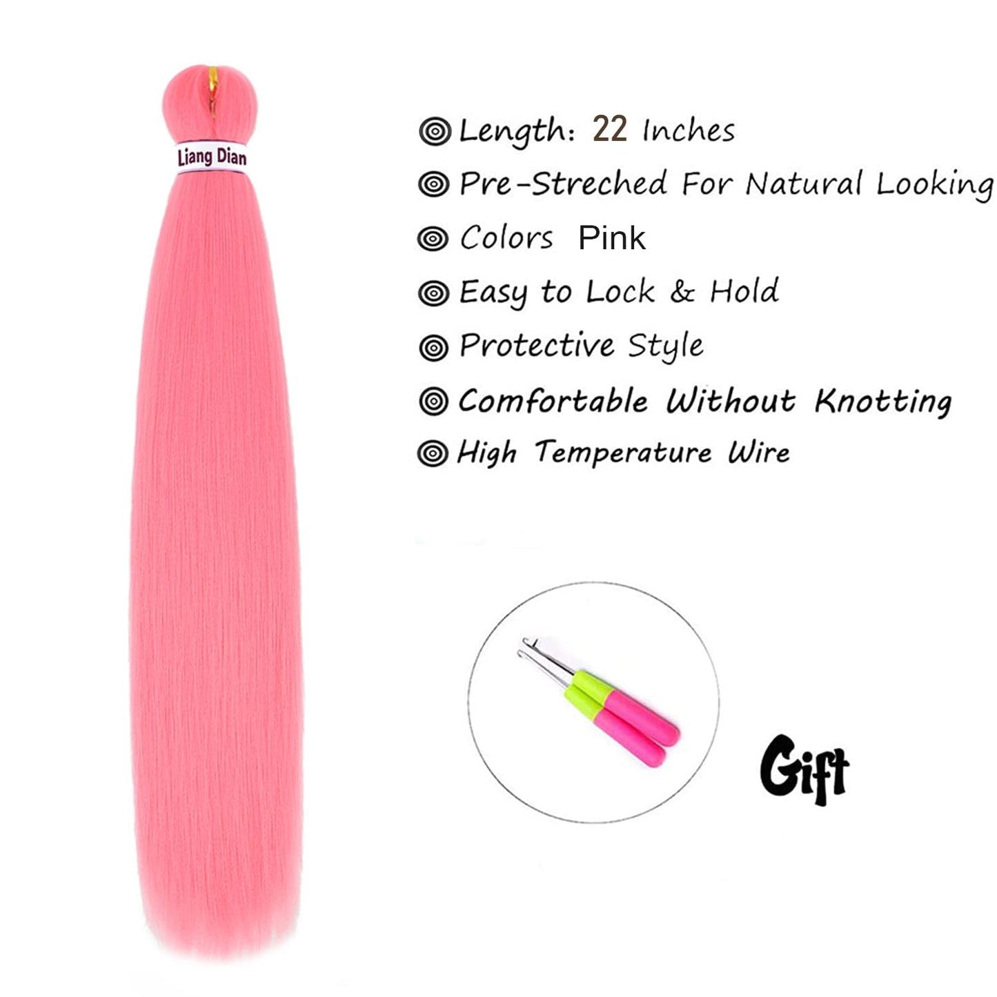 Liang Dian Pre Stretched Braiding Hair Braid Pink 22 inch 6 packs Hot Water Setting Professional Synthetic Fiber Crochet Twist Braids Hair Extension(Pink)